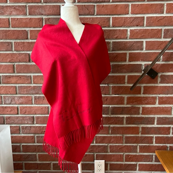 •Burberry Cashmere Large Scarf Embroidered Logo 12”x80”NWOT Made in Scotland - Picture 4 of 11